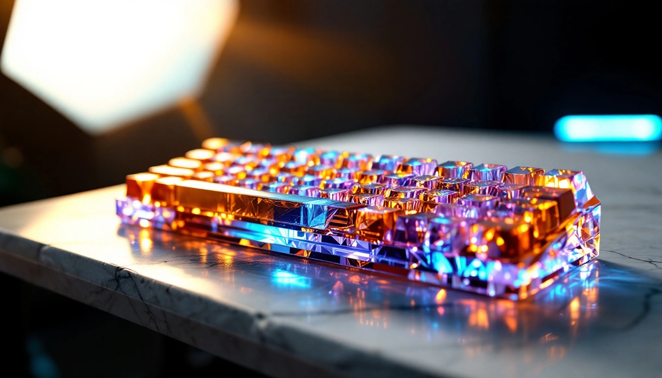 A glowing translucent crystal mechanical keyboard